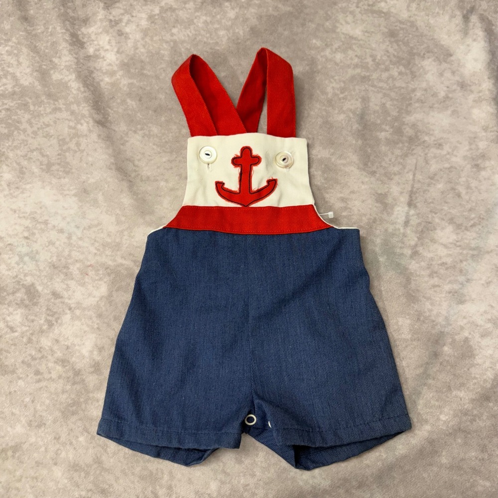Vintage Nautical Anchor Shortall Red White Blue Baby Boy 12 Months 15656